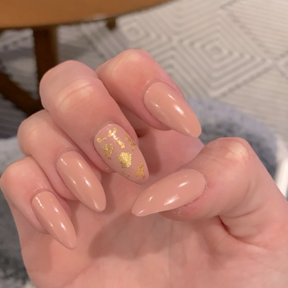 Nude pink nails with gold foil flakes. - Picture 1 of 1
